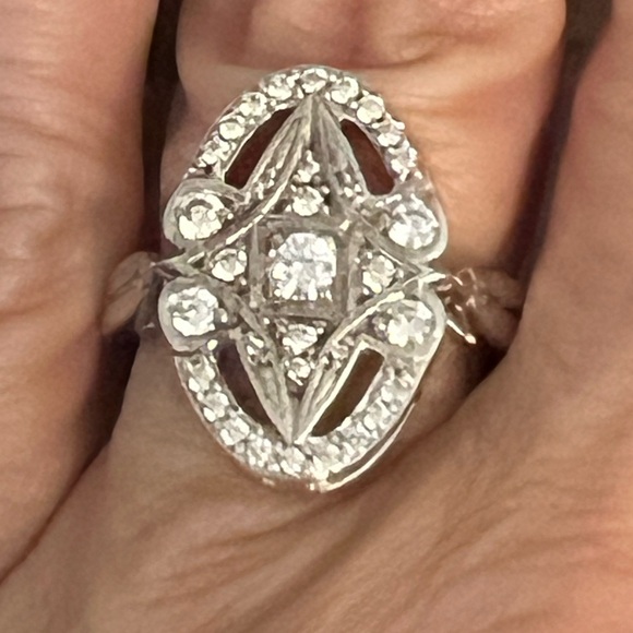 Edwardian Ring, Round Cut CZ & Moissanite Diamond - Picture 5 of 12